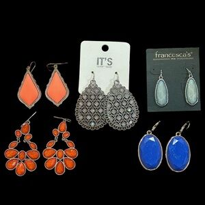 Lot of 5 Earring Pairs- Francescas, It’s Sense, Orange, Blue, Drop Earrings